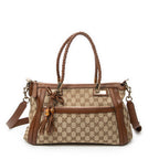 Shoulder Bag Bamboo Tassel Zip Tote Beige Monogrammed Canvas