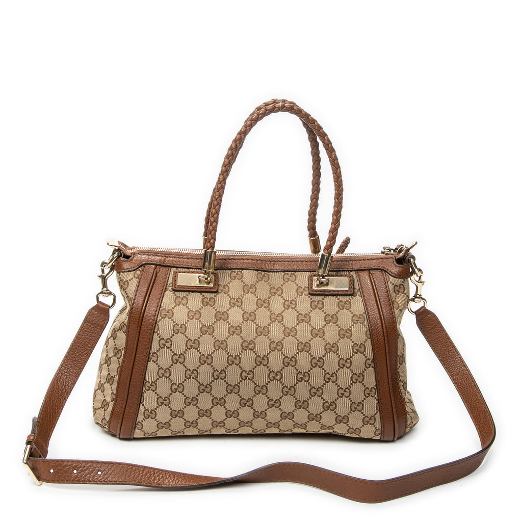 Shoulder Bag Bamboo Tassel Zip Tote Beige Monogrammed Canvas