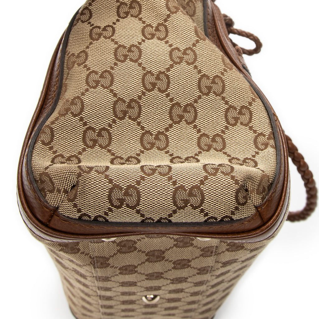 Shoulder Bag Bamboo Tassel Zip Tote Beige Monogrammed Canvas