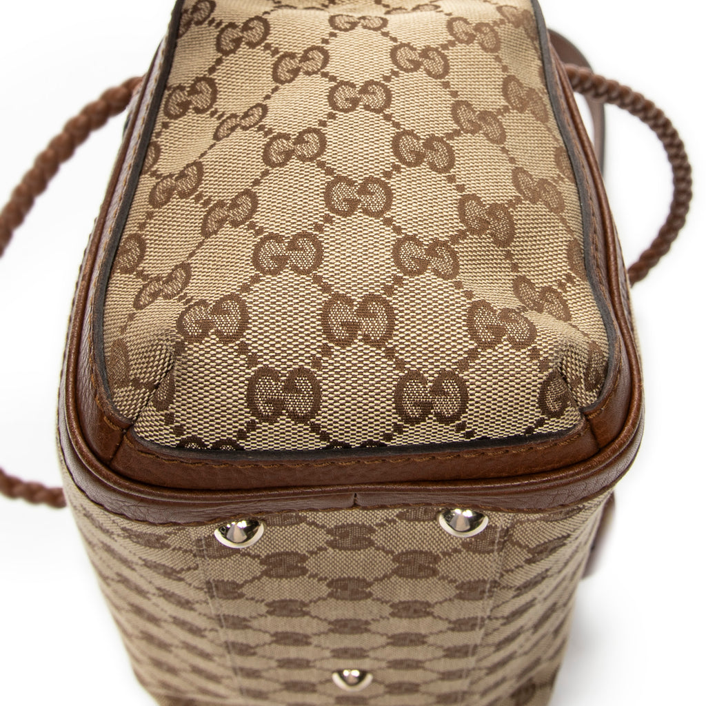Shoulder Bag Bamboo Tassel Zip Tote Beige Monogrammed Canvas
