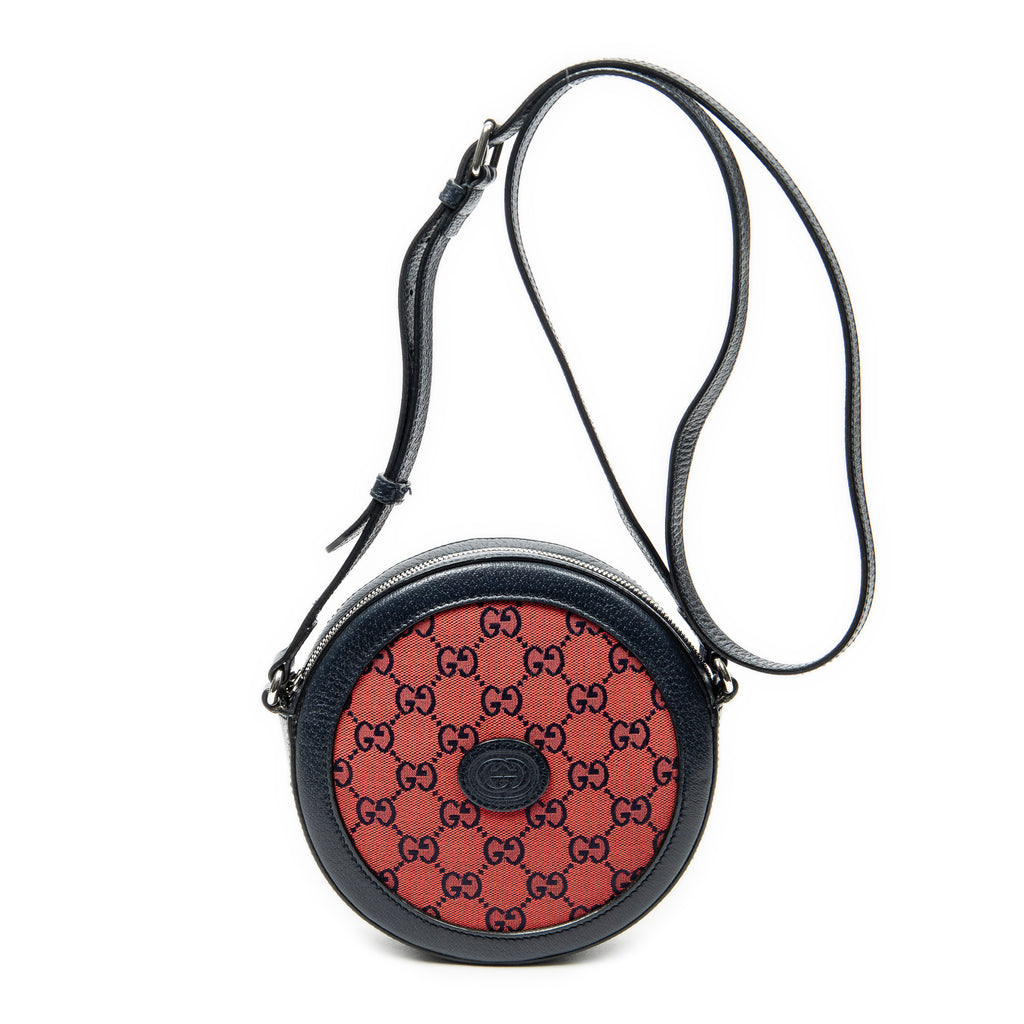 Shoulder Bag GG Round Crossbody Red Monogrammed Canvas