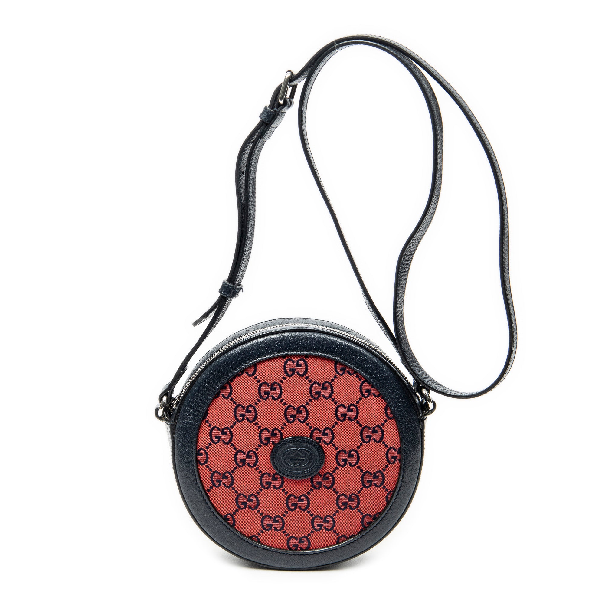 Shoulder Bag GG Round Crossbody Red Monogrammed Canvas