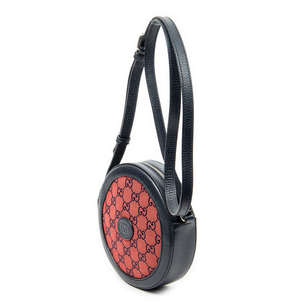 Shoulder Bag GG Round Crossbody Red Monogrammed Canvas