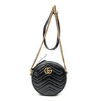 Shoulder Bag GG Marmont Chain Round Crossbody Black Quilted Chevron Leather