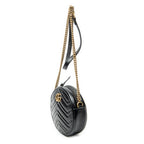 Shoulder Bag GG Marmont Chain Round Crossbody Black Quilted Chevron Leather