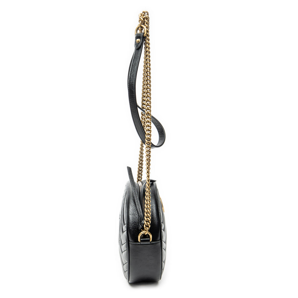 Shoulder Bag GG Marmont Chain Round Crossbody Black Quilted Chevron Leather