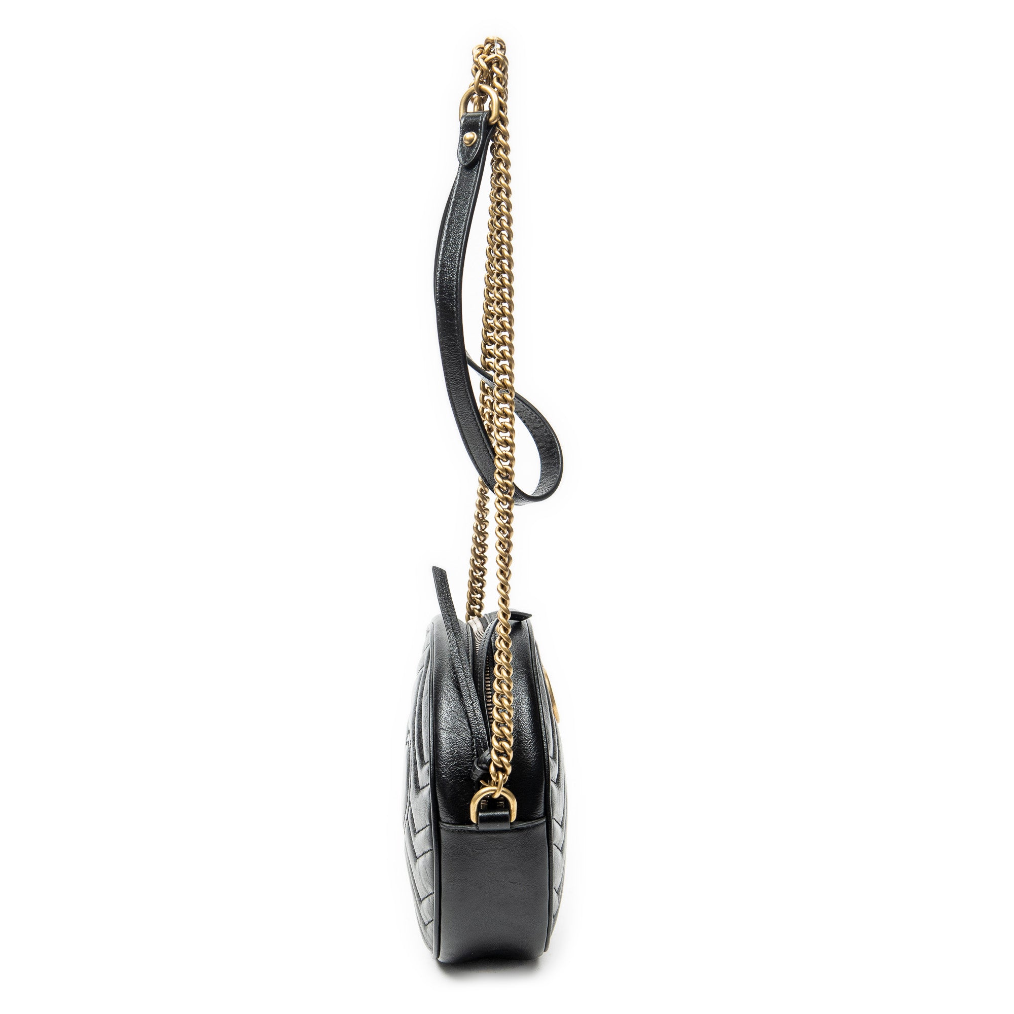 Shoulder Bag GG Marmont Chain Round Crossbody Black Quilted Chevron Leather