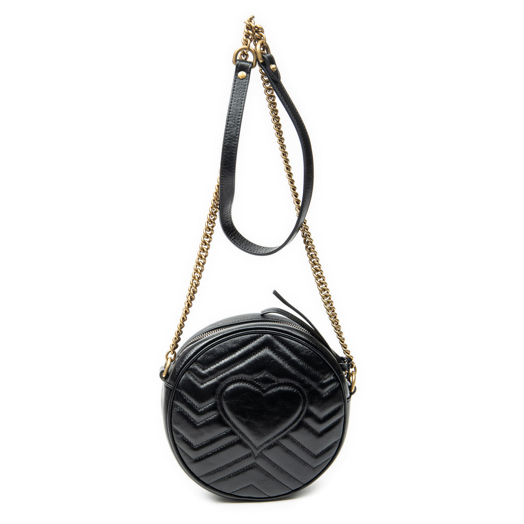 Shoulder Bag GG Marmont Chain Round Crossbody Black Quilted Chevron Leather