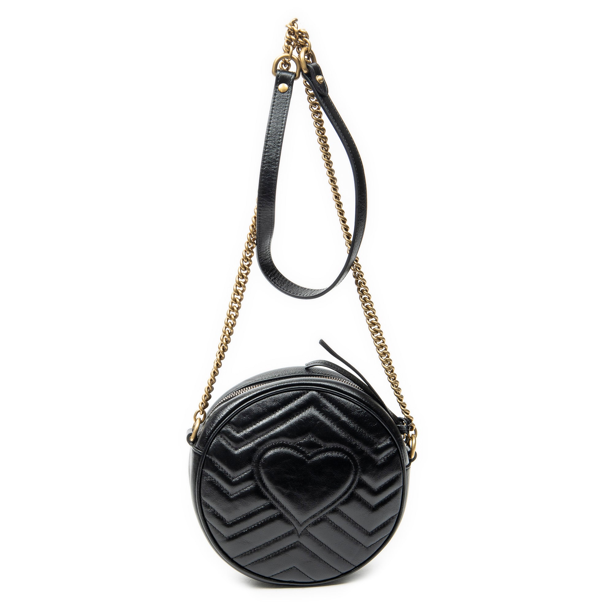 Shoulder Bag GG Marmont Chain Round Crossbody Black Quilted Chevron Leather