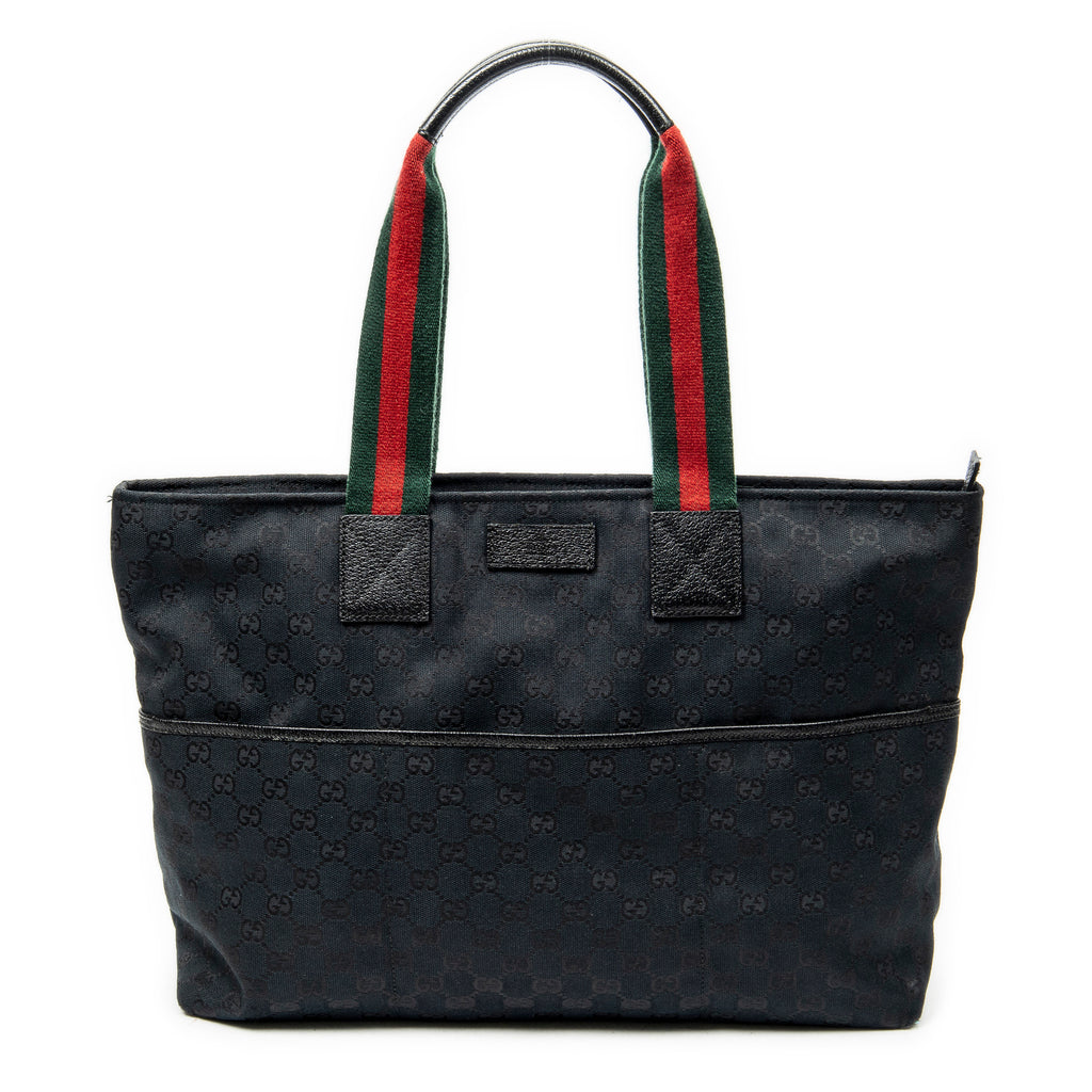 Shoulder Bag Web Large Diaper Tote Black Monogrammed Canvas