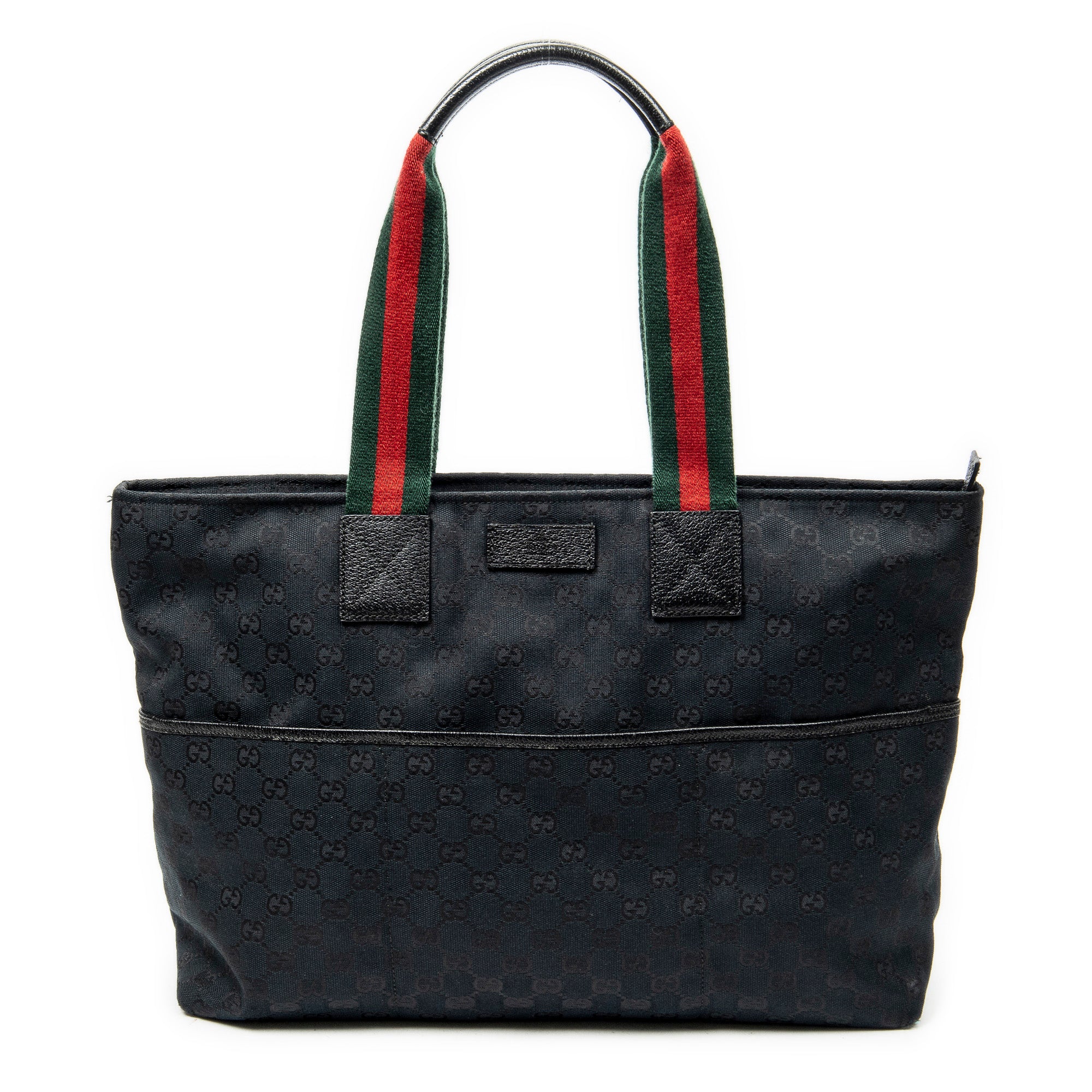 Shoulder Bag Web Large Diaper Tote Black Monogrammed Canvas