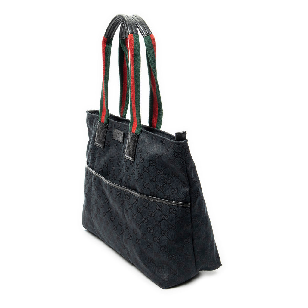 Shoulder Bag Web Large Diaper Tote Black Monogrammed Canvas