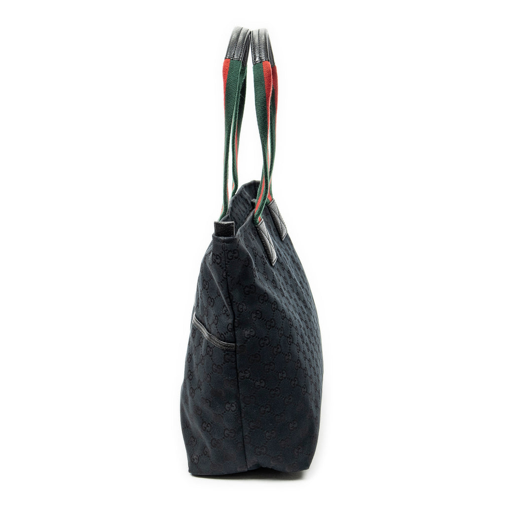 Shoulder Bag Web Large Diaper Tote Black Monogrammed Canvas