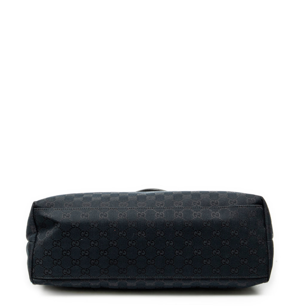 Shoulder Bag Web Large Diaper Tote Black Monogrammed Canvas