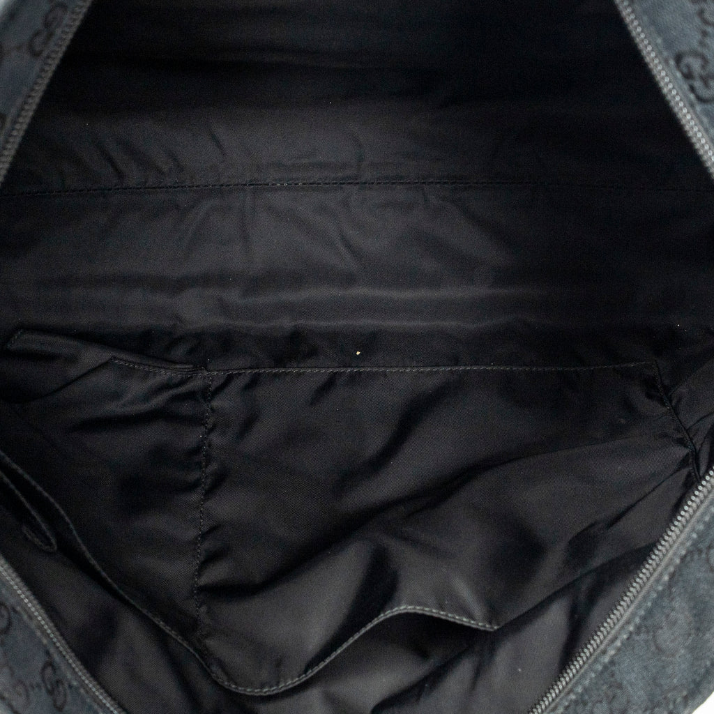 Shoulder Bag Web Large Diaper Tote Black Monogrammed Canvas