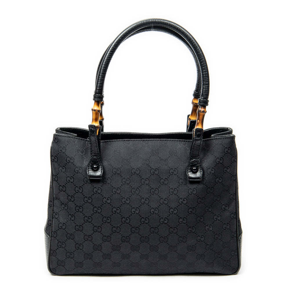 Shoulder Bag Square Bamboo Classic Tote Black Monogrammed Canvas