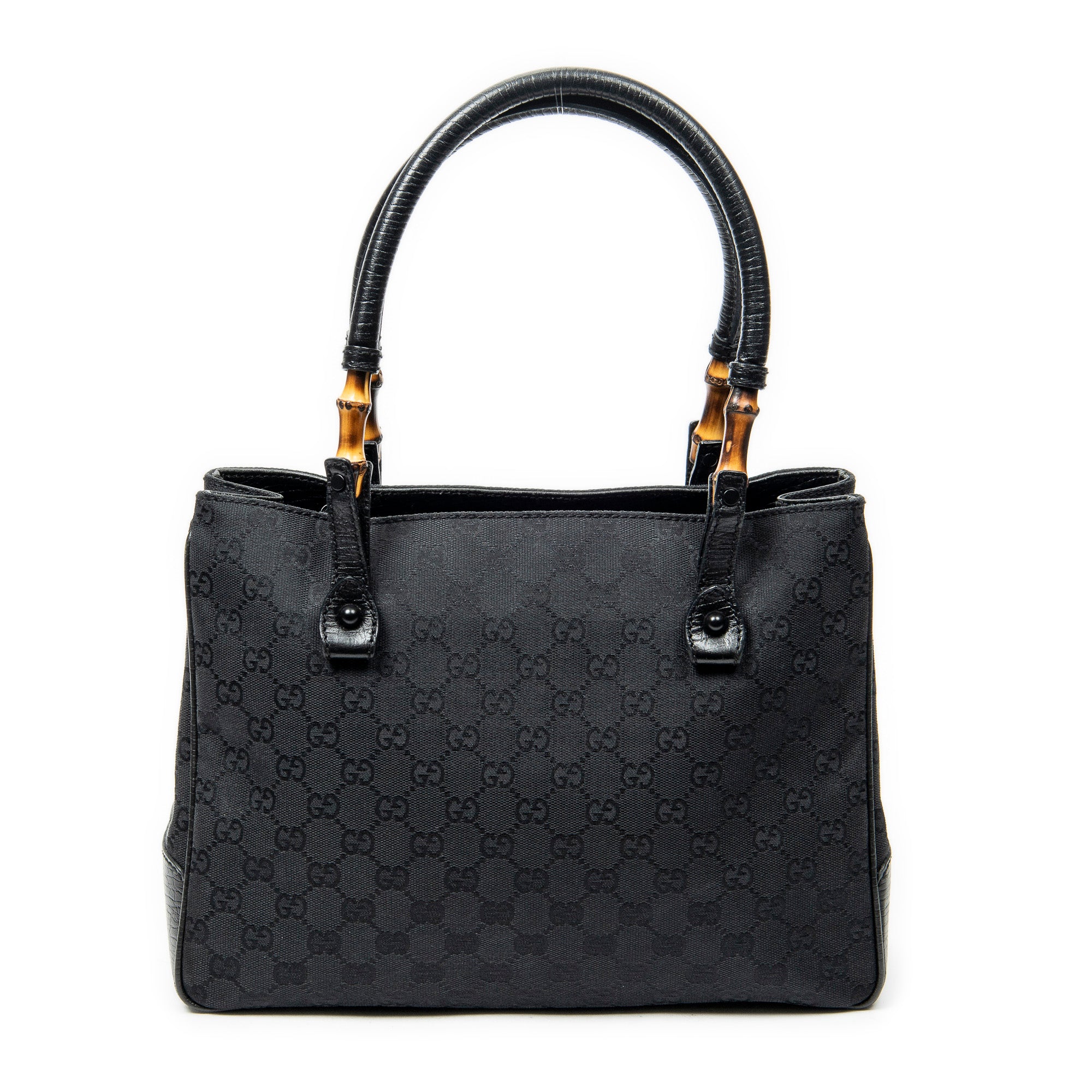Shoulder Bag Square Bamboo Classic Tote Black Monogrammed Canvas