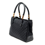 Shoulder Bag Square Bamboo Classic Tote Black Monogrammed Canvas