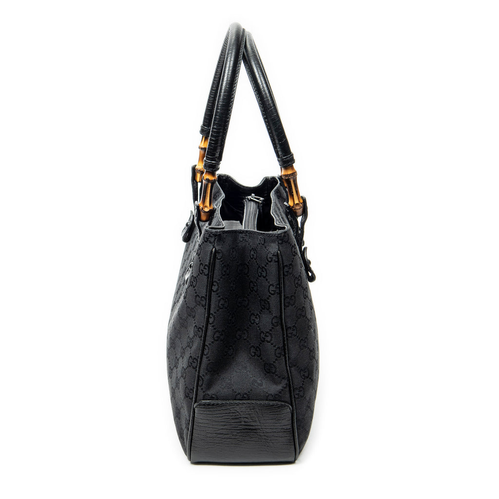 Shoulder Bag Square Bamboo Classic Tote Black Monogrammed Canvas