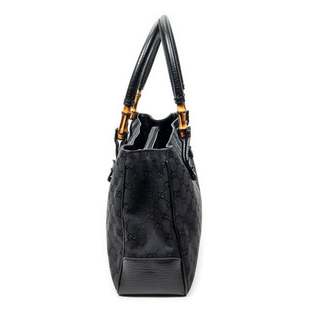 Shoulder Bag Square Bamboo Classic Tote Black Monogrammed Canvas