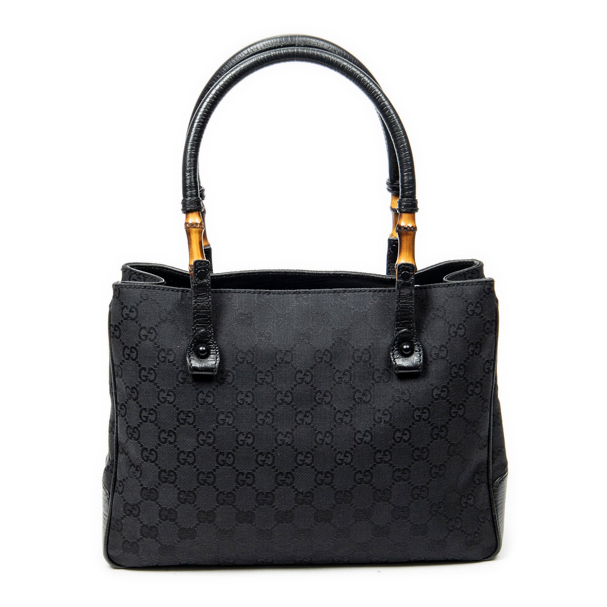 Shoulder Bag Square Bamboo Classic Tote Black Monogrammed Canvas