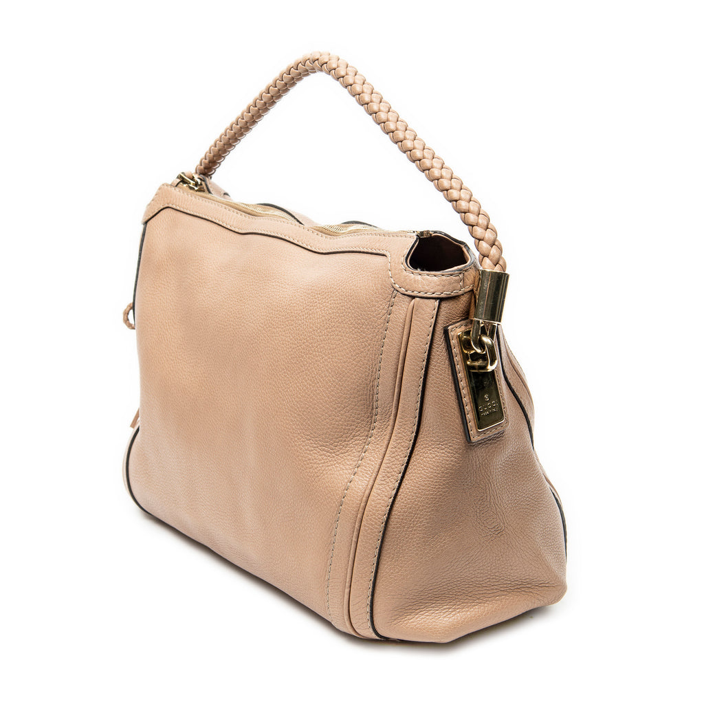 Shoulder Bag Bamboo Tassel Zip Tote Pink Calfskin Leather