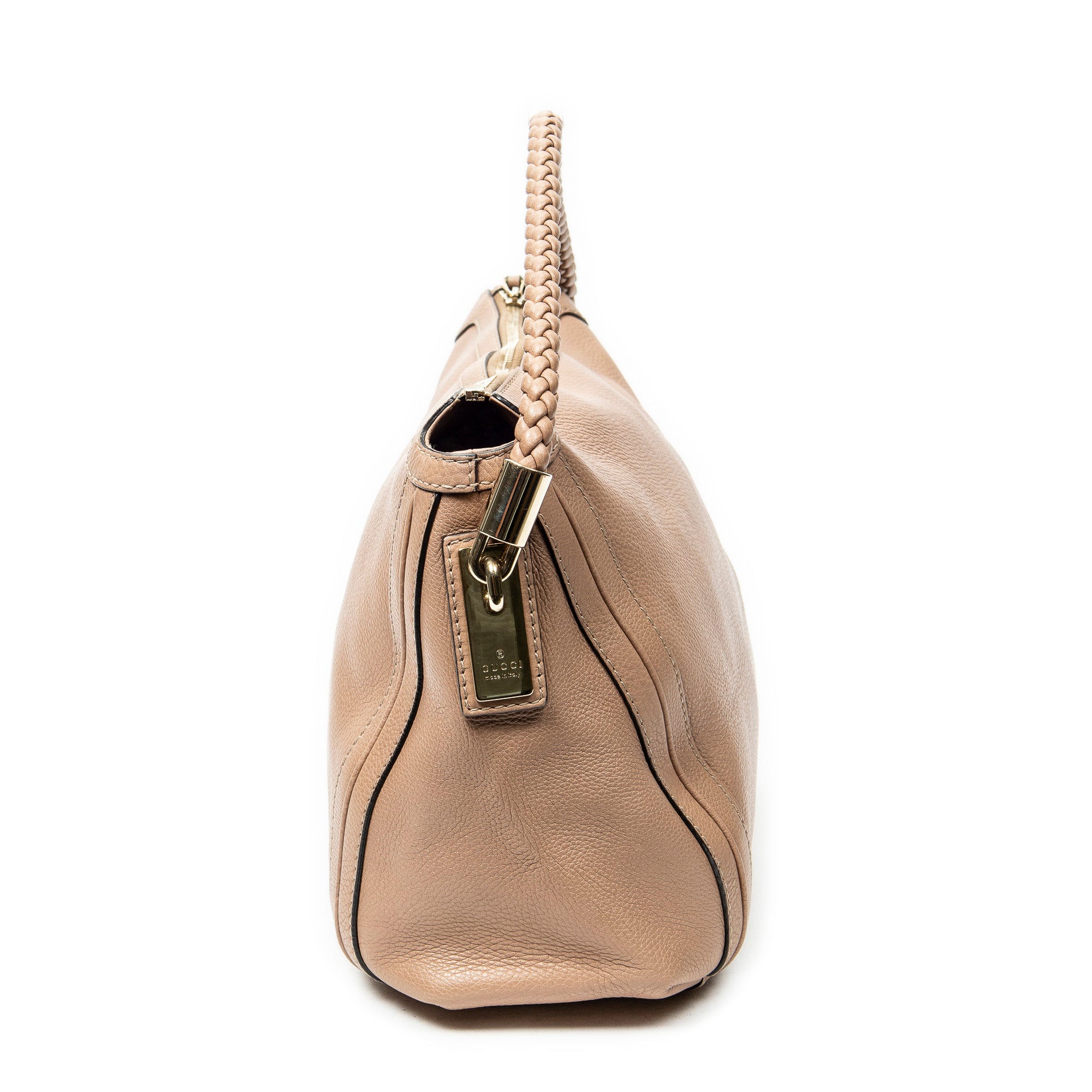 Bolso de hombro con borla de bambú y cremallera de piel de becerro rosa