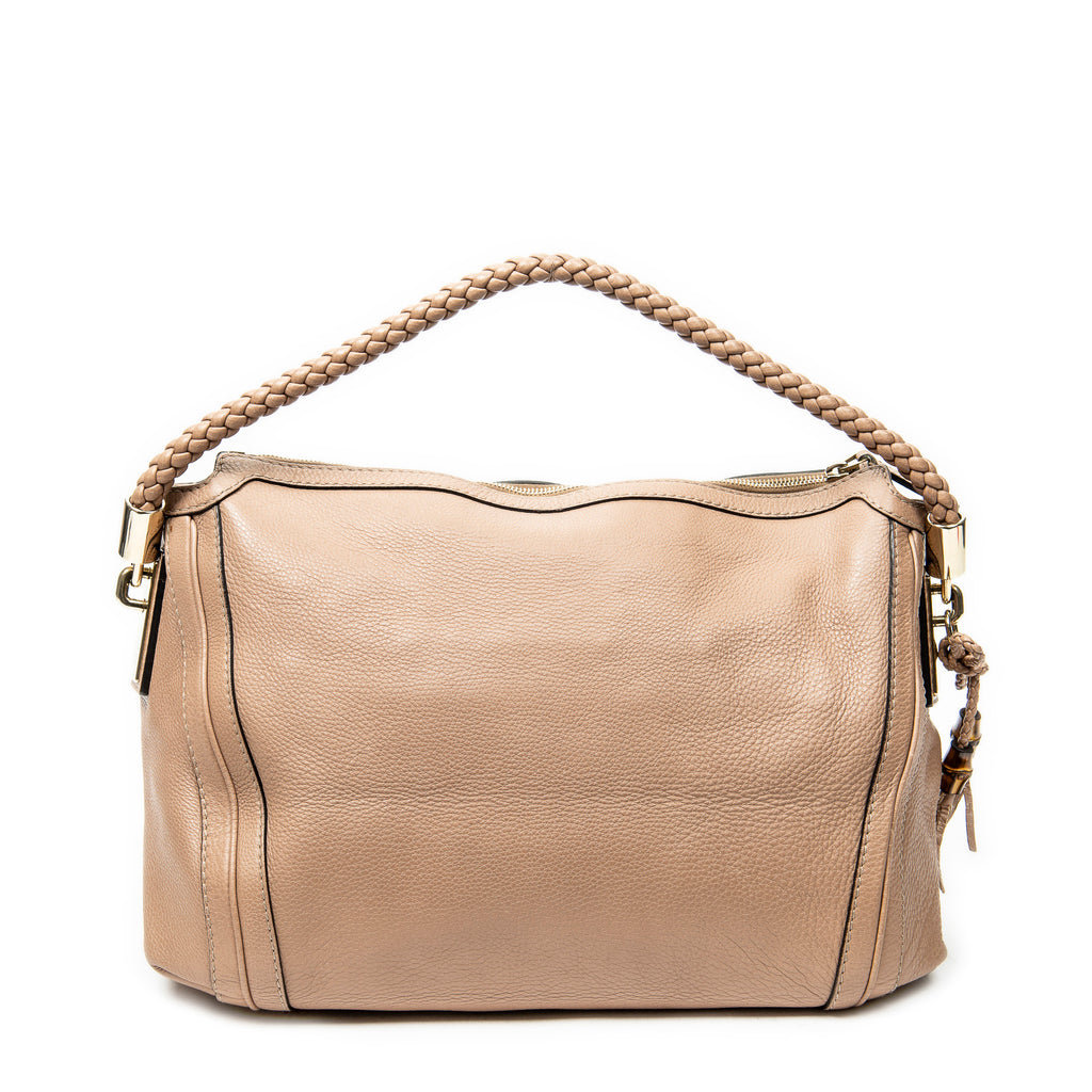 Shoulder Bag Bamboo Tassel Zip Tote Pink Calfskin Leather