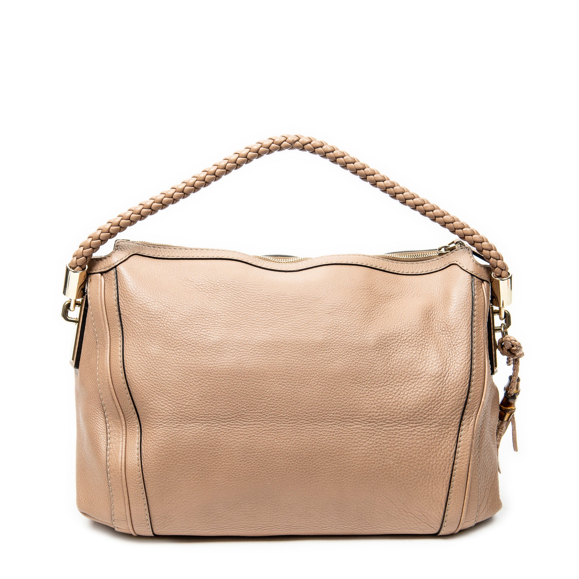 Shoulder Bag Bamboo Tassel Zip Tote Pink Calfskin Leather