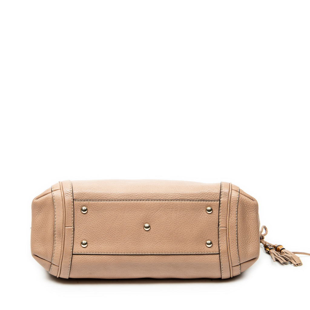 Shoulder Bag Bamboo Tassel Zip Tote Pink Calfskin Leather