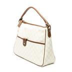 Shoulder Bag Front Pocket Zip Hobo Ivory Supreme Coated Canvas