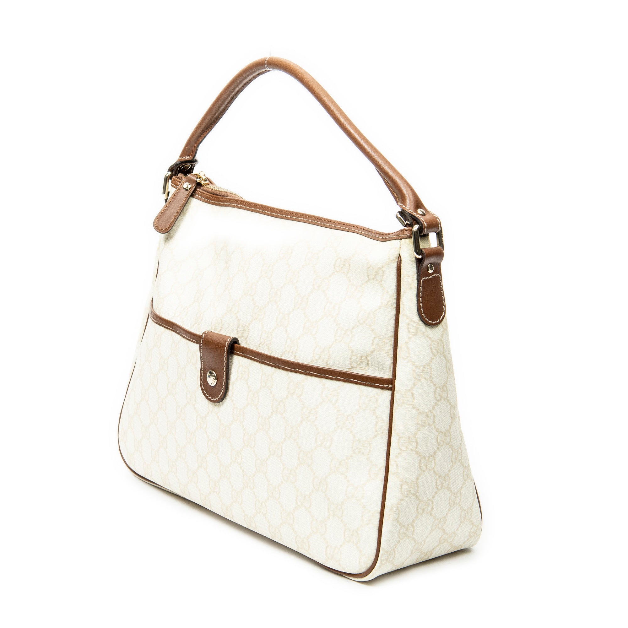 Shoulder Bag Front Pocket Zip Hobo Ivory Supreme Coated Canvas