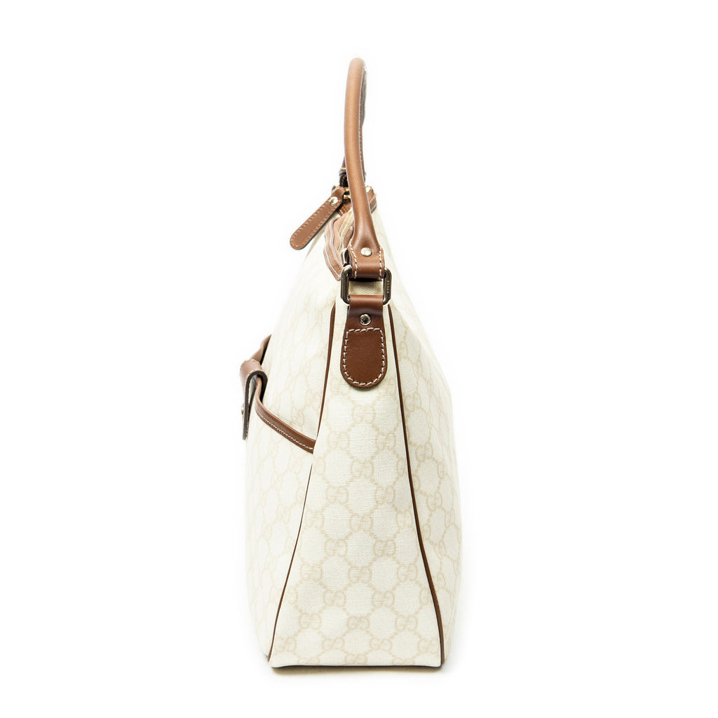 Shoulder Bag Front Pocket Zip Hobo Ivory Supreme Coated Canvas