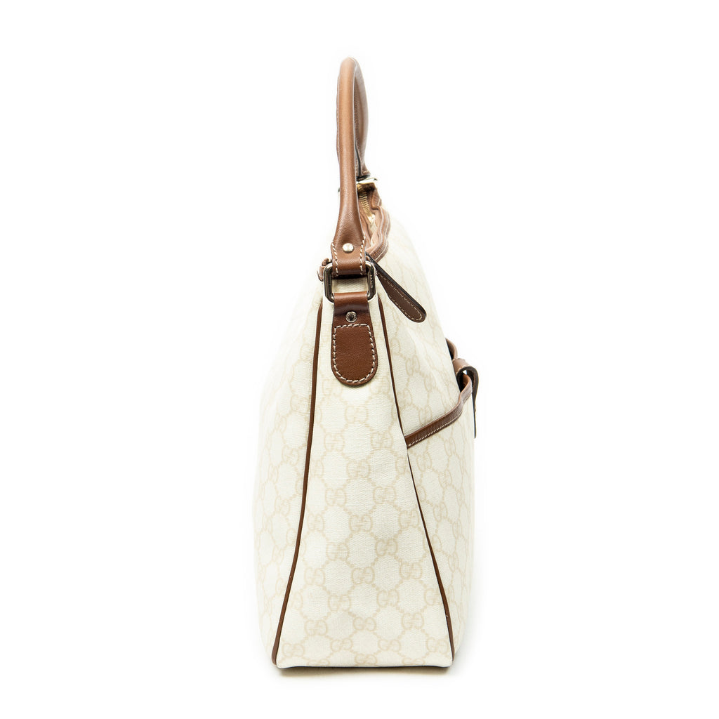 Shoulder Bag Front Pocket Zip Hobo Ivory Supreme Coated Canvas