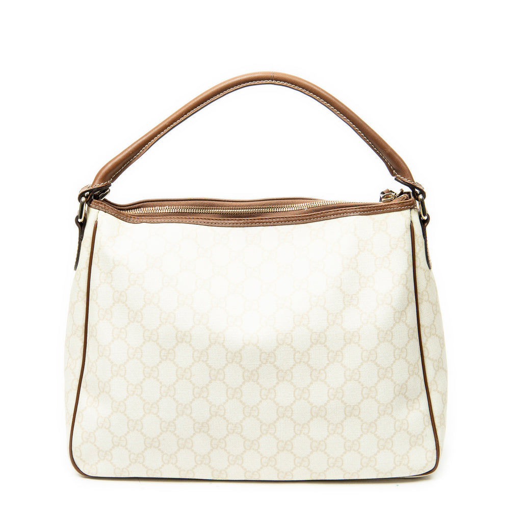 Shoulder Bag Front Pocket Zip Hobo Ivory Supreme Coated Canvas