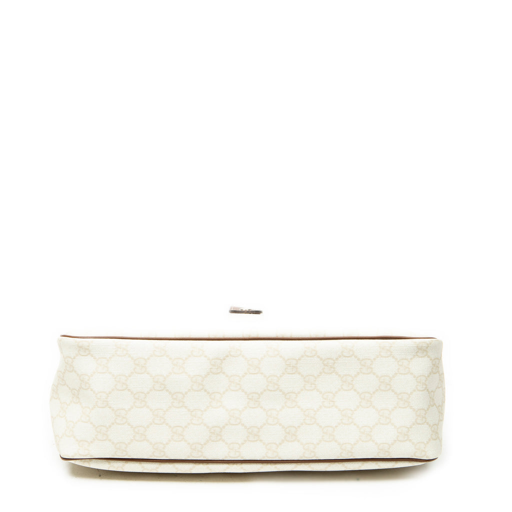 Shoulder Bag Front Pocket Zip Hobo Ivory Supreme Coated Canvas