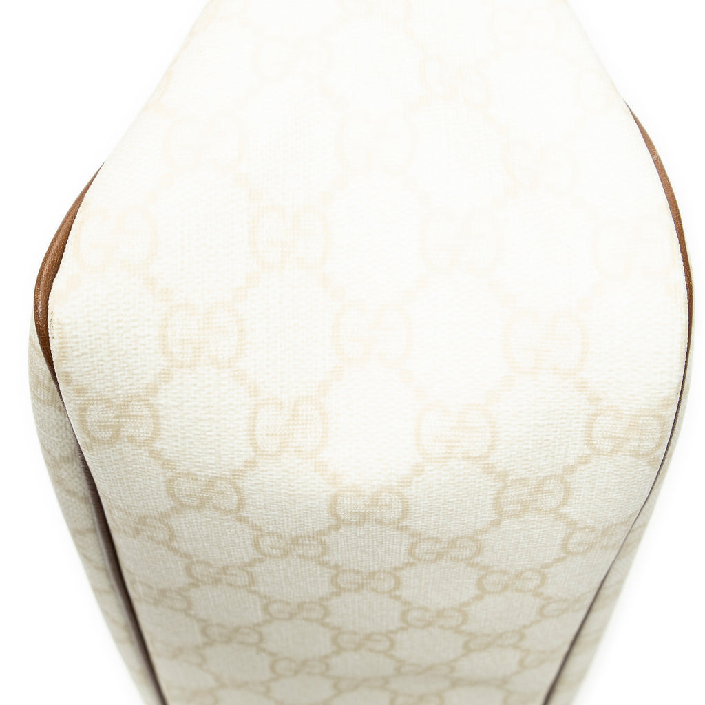 Shoulder Bag Front Pocket Zip Hobo Ivory Supreme Coated Canvas