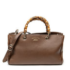 Shoulder Bag Bamboo Shopper Tote Brown Grained Calfskin Leather
