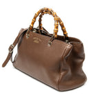Shoulder Bag Bamboo Shopper Tote Brown Grained Calfskin Leather