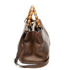Shoulder Bag Bamboo Shopper Tote Brown Grained Calfskin Leather