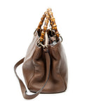 Shoulder Bag Bamboo Shopper Tote Brown Grained Calfskin Leather