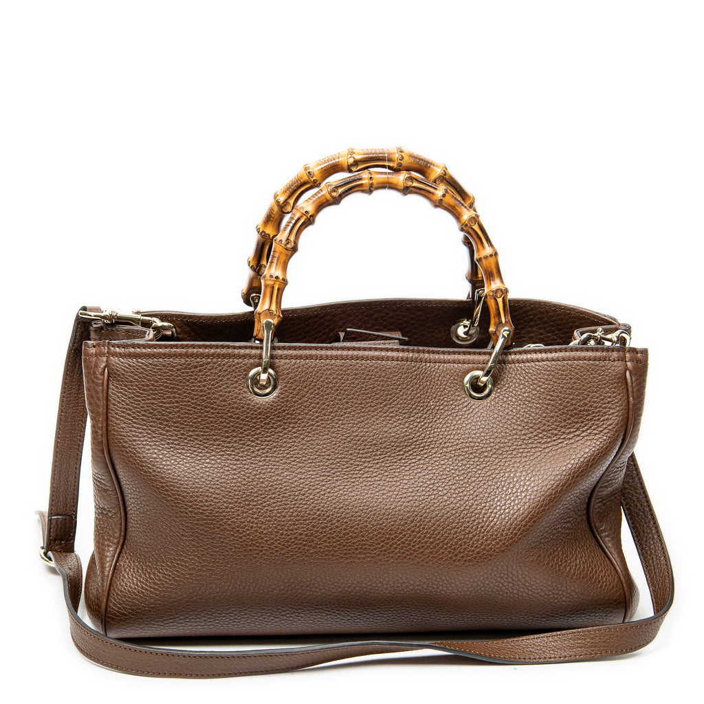 Shoulder Bag Bamboo Shopper Tote Brown Grained Calfskin Leather