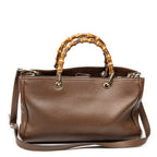 Shoulder Bag Bamboo Shopper Tote Brown Grained Calfskin Leather