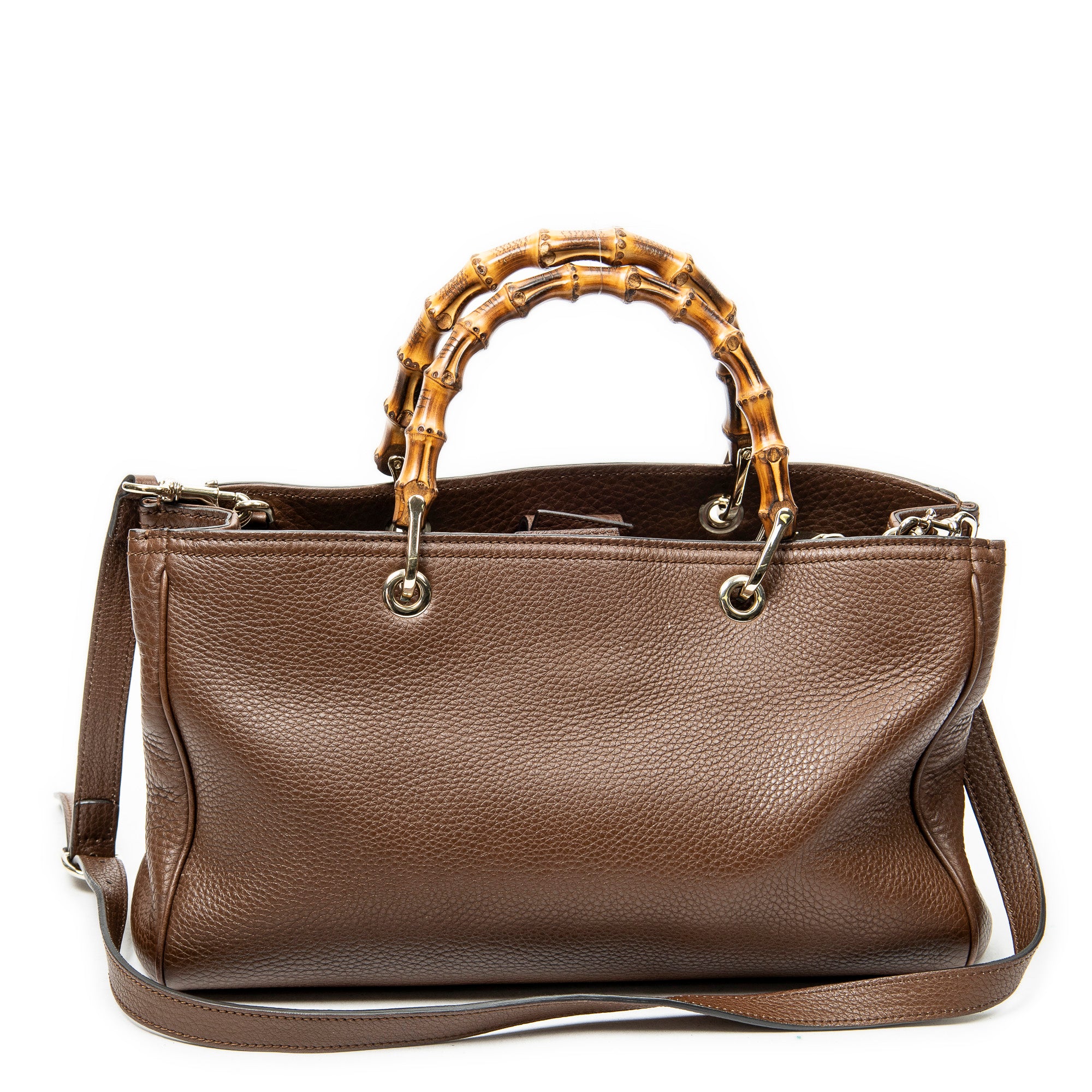 Shoulder Bag Bamboo Shopper Tote Brown Grained Calfskin Leather