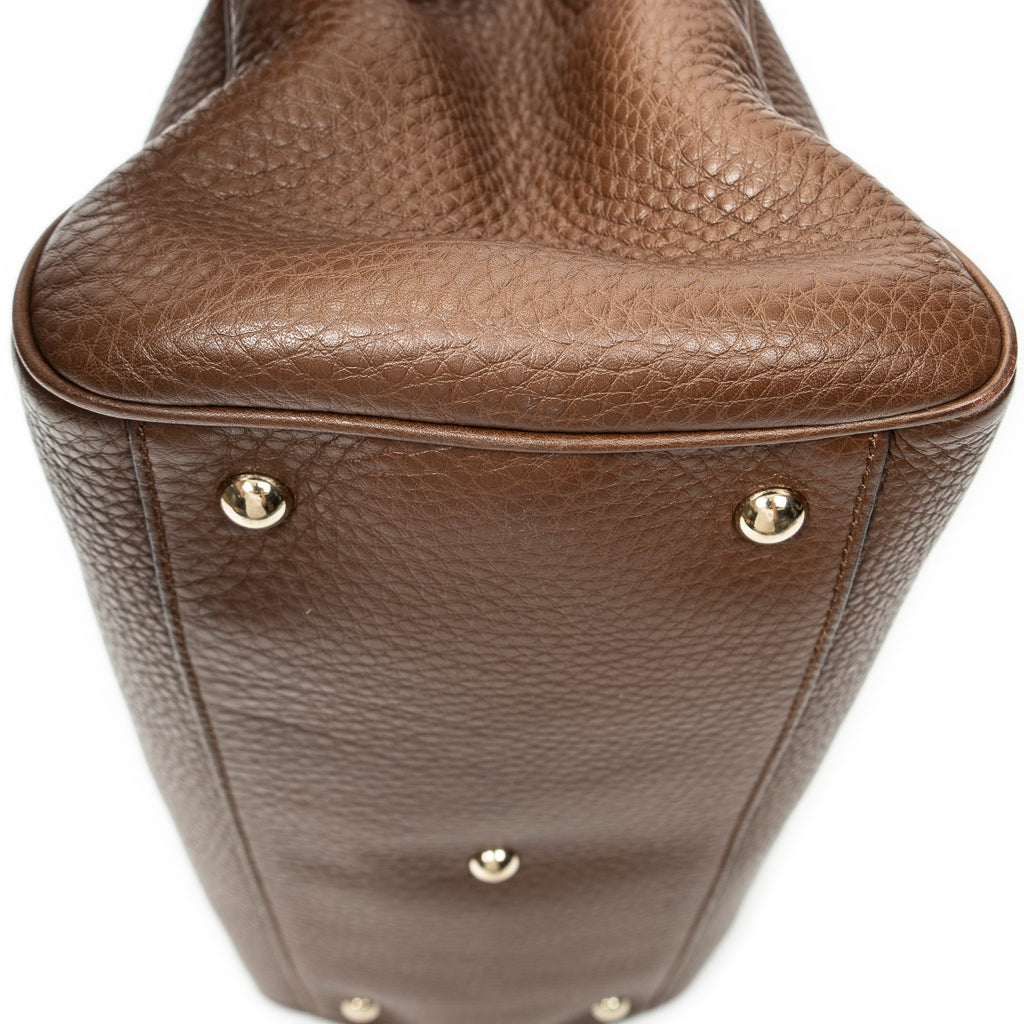 Shoulder Bag Bamboo Shopper Tote Brown Grained Calfskin Leather