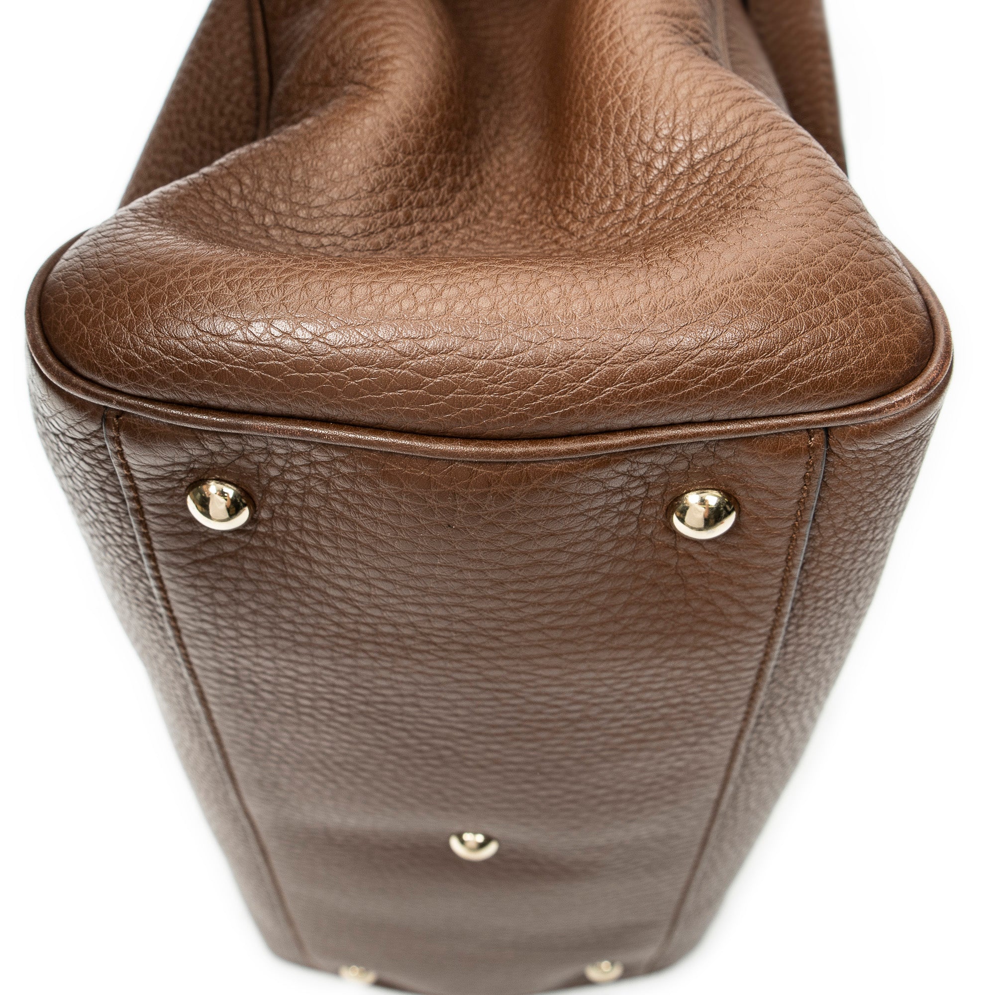 Shoulder Bag Bamboo Shopper Tote Brown Grained Calfskin Leather