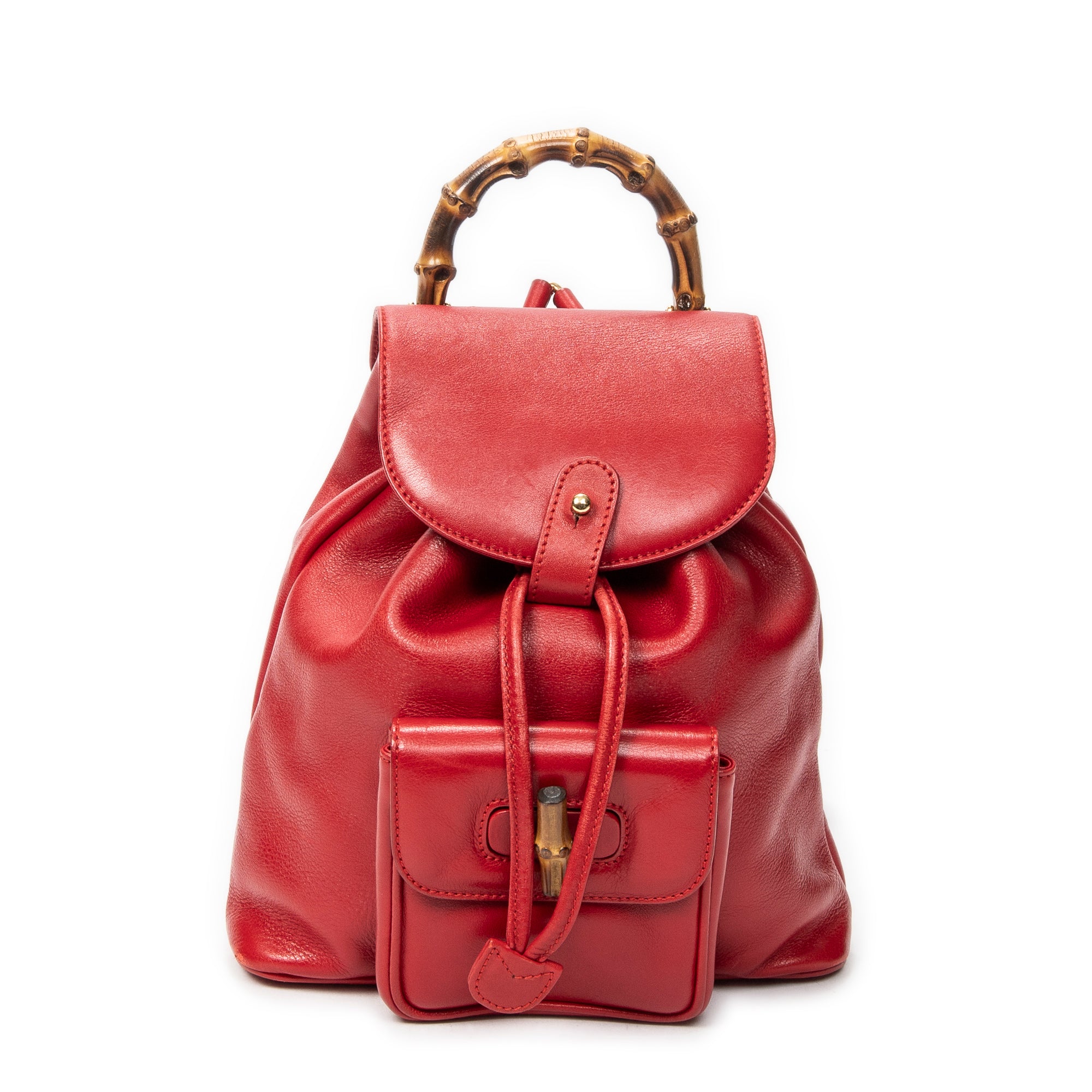 Backpack Mini Bamboo Backpack Red Calfskin Leather