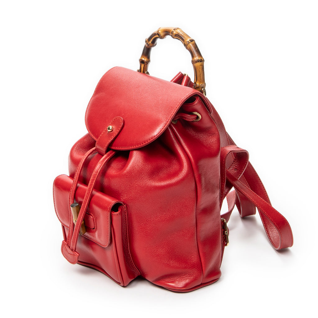 Backpack Mini Bamboo Backpack Red Calfskin Leather