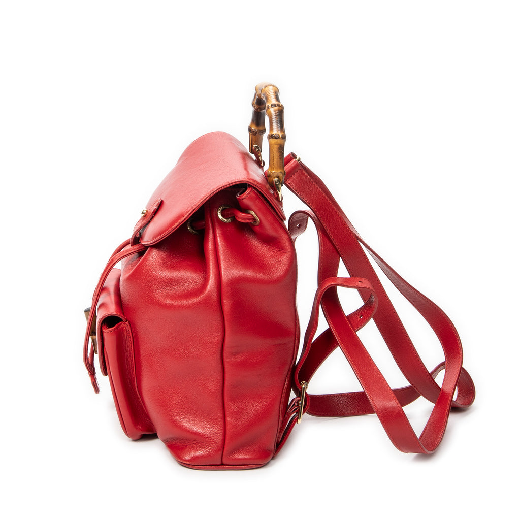 Backpack Mini Bamboo Backpack Red Calfskin Leather