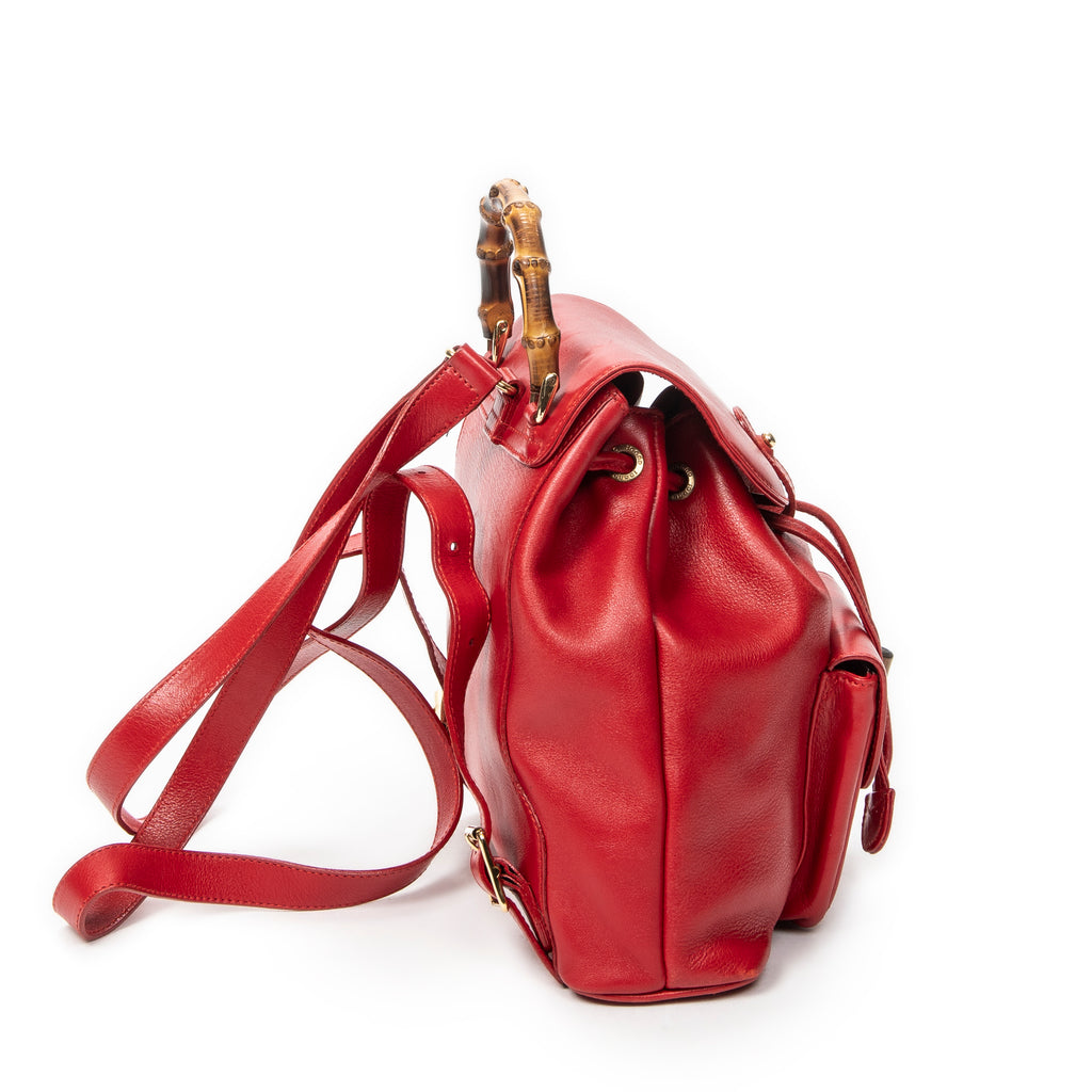 Backpack Mini Bamboo Backpack Red Calfskin Leather